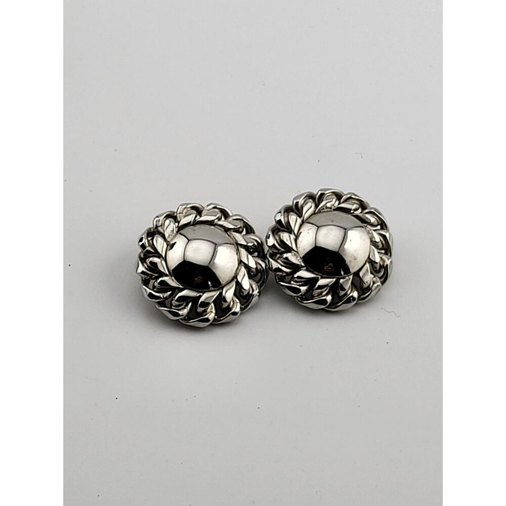 Vintage Bergere Silver Tone Clip On Earrings 1" Rope Wreath Design